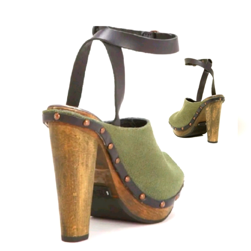 DIESEL Green Studded Moody Woody Yumu Mules Heels‎ Platform Shoes Size 8